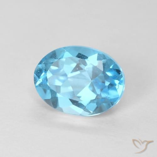 1.75 ct Blue Topaz Stone, Natural Topaz in Oval Facet Shape for Sale