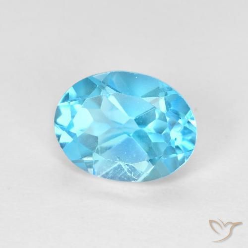 1.66 ct Blue Topaz Stone, Natural Topaz in Oval Facet Shape for Sale