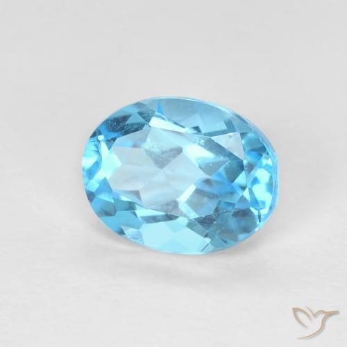 1.68 ct Blue Topaz Stone, Natural Topaz in Oval Facet Shape for Sale