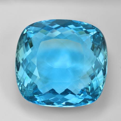 32,5 x 32,2mm kissenschliff blauer Topas aus Brasilien, Gewicht von 177,34 ct, natürlicher Edelstein in VVS Reinheit, 1 Stück kissenschliff Topas - Farbe: Swiss Blue, Mohs-Härte von 8 Geeignet für den täglichen Gebrauch im Schmuck, Symbolisiert gute Gesundheit, Photo A