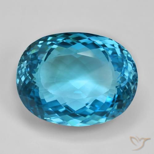 123.63 ct Loose Swiss Blue Topaz, 31.7 x 24.7 mm Oval Portuguese Cut From Brazil, Photo A