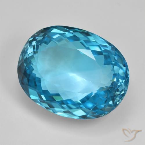 123.63 ct Blue Topaz Stone, Natural Topaz in Oval Portuguese-Cut Shape for Sale