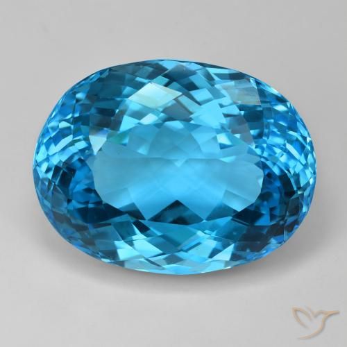 121.3 ct Loose Swiss Blue Topaz, 32.5 x 24.6 mm Oval Portuguese Cut From Brazil, Photo A