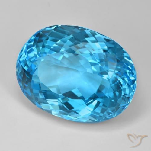 121.30 ct Blue Topaz Stone, Natural Topaz in Oval Portuguese-Cut Shape for Sale