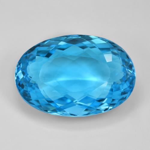 Topaze Ovale en damier des États-Unis 88,88 ct, dimension 32,7 x 22,3mm, pureté if, pierre gemme naturelle Irradié, 1 pièce de topaze de couleur Bleu Suisse, dureté Mohs de 8 convient aux bijoux de tous les jours, pierre de sagesse, Pierre dorée, Photo A