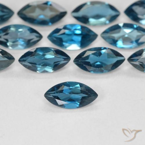 7.9 x 3.9mm Marquise Blue Topaz - Weight avg. 0.62ct each, 7.9 x 3.9mm Topaz selling By Piece, Color: London Blue, Clarity: VS, Natural Gemstone, Mohs Hardness 8 suitable for daily wear jewelry, Sagittarius Zodiac Stone, Photo A