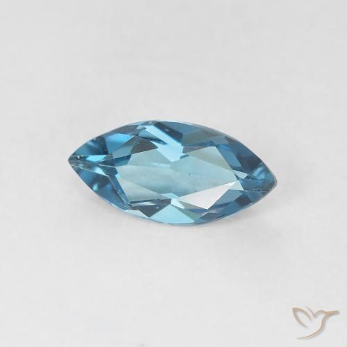 0.64ct Marquise Facet Blue Topaz from Brazil, Dimension 8.1 x 4mm, VVS Clarity, Natural irradiated gemstone, 1pc Topaz in London Blue Color, Mohs Hardness of 8 suitable for daily wear jewelry, Year of the Horse Gemstone, Photo A