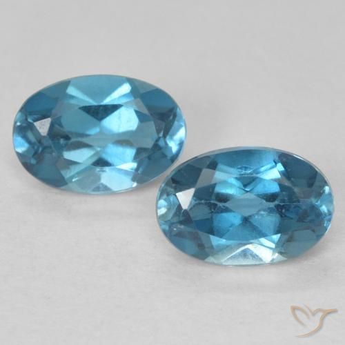 6,1 x 4,1mm Paar ovaler Topas - Gewicht 1,15 ct gesamt / durchschn. 0,58 ct, Intensives Silber Aqua-Blau Farbe in VVS-VS Reinheit, natürlicher Edelstein, Mohs-Härte 8 Geeignet für den täglichen Gebrauch im Schmuck, November Geburtsstein, Photo A