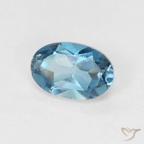 0.58 ct Blue Topaz Stone, Natural Topaz in Oval Facet Shape for Sale