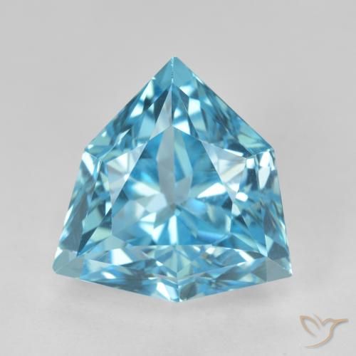 13.06 ct Loose Swiss Blue Topaz, 14.2 x 13.9 mm Trillion Cut From Brazil, Photo A