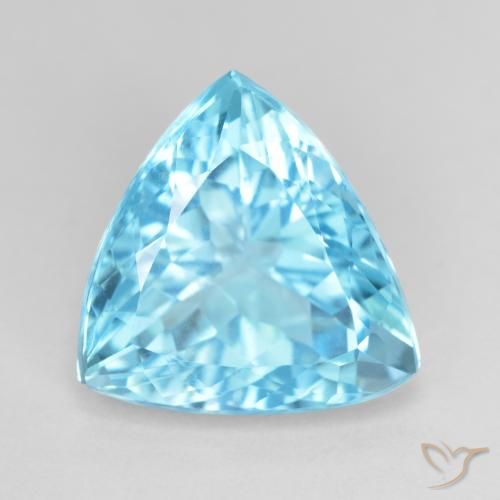 14.3 x 13.5mm Trillion Facet Blue Topaz from Brazil, Weight of 10.37ct, Natural irradiated Gemstone in VVS Clarity, 1pc Topaz - Color: Swiss Blue, Mohs Hardness of 8 suitable for daily wear jewelry, November Birthstone, Photo A