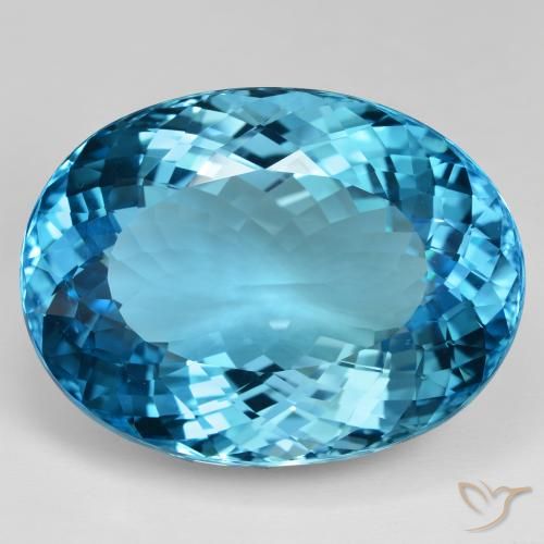 Topazio azzurro svizzero sciolto da 213,09 ct, taglio ovale da 41,7 x 31,5 mm, proveniente dal Brasile, Photo A
