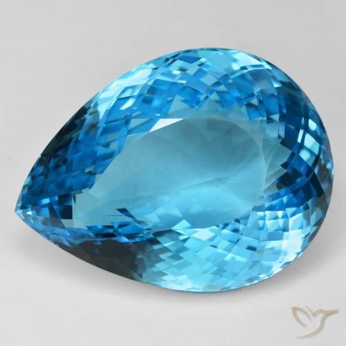 Topazio azzurro svizzero sciolto da 155,42 ct, taglio a pera da 39,3 x 29,7 mm, proveniente dal Brasile, Photo A