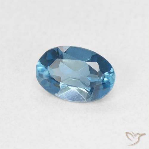 0.57 ct Blue Topaz Stone, Natural Topaz in Oval Facet Shape for Sale