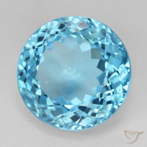 27.45 ct Blue Topaz Stone, Natural Topaz in Round Facet Shape for Sale