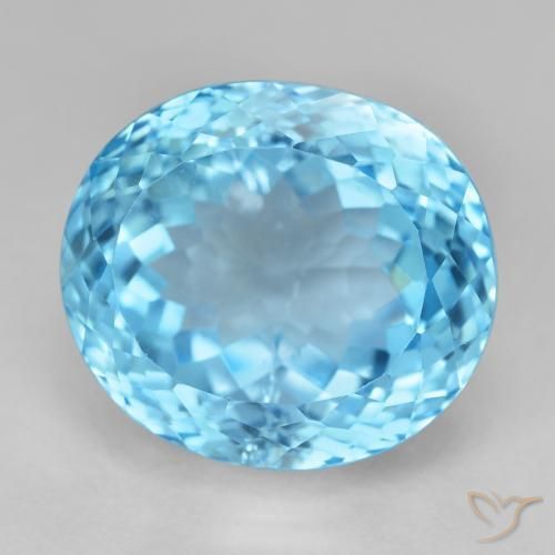 22.74 ct Blue Topaz Stone, Natural Topaz in Oval Portuguese-Cut Shape for Sale