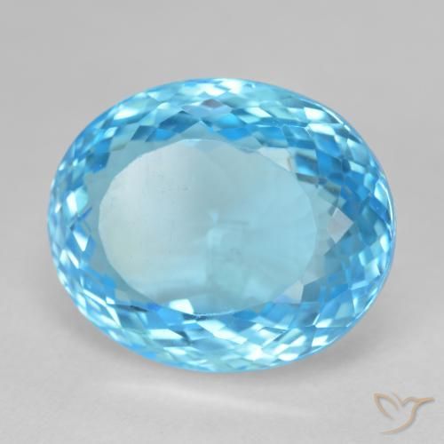 27.63 ct Blue Topaz Stone, Natural Topaz in Oval Portuguese-Cut Shape for Sale