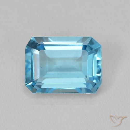 2.00ct Natural Swiss Blue Topaz, Emerald Cut, VVS-VS