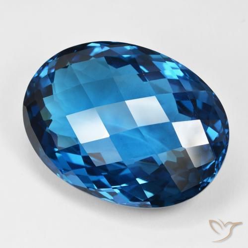107.50 ct Blue Topaz Stone, Natural Topaz in Oval Checkerboard Shape for Sale