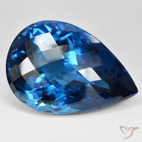 215.16 ct Blue Topaz Stone, Natural Topaz in Pear Checkerboard Shape for Sale