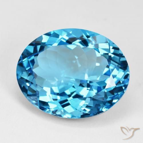 35.58 ct Blue Topaz Stone, Natural Topaz in Oval Facet Shape for Sale
