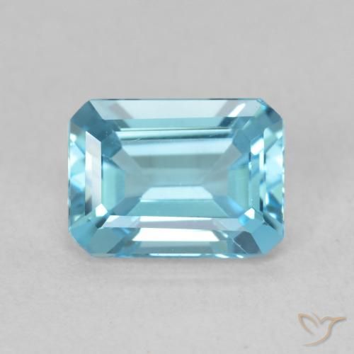 1.82ct Natural Light Greenish Blue Topaz, Emerald Cut, VVS