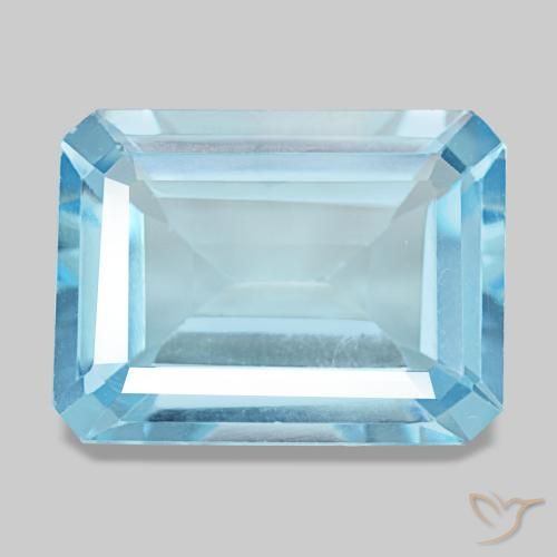 12.92 ct Blue Topaz Gemstone, Topaz Gem in Octagon Step Cut Shape for Sale.