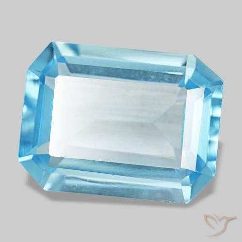 12.60 ct Blue Topaz Stone, Natural Topaz in Octagon Step Cut Shape for Sale