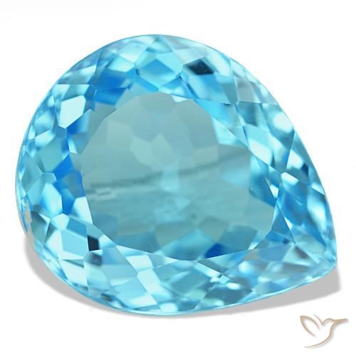 20.42 ct Blue Topaz Stone, Natural Topaz in Pear Facet Shape for Sale