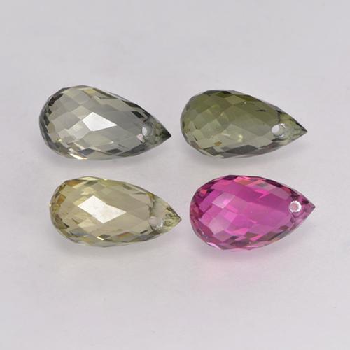 2.95 ctw Multicolor Tourmaline Stones, Natural Tourmaline in Briolette with Hole Shape for Sale