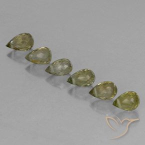 6 Stück 4,9x3,1 mm briolette-schliff Turmalin / Set - 1,92 ct Gesamtgewicht / Durchschn. je 0,32 ct, Farbe: Warmes Waldgrün, Mohs-Härte 7 - 7,5 Geeignet für den täglichen Gebrauch im Schmuck, Symbolisiert Schutz, Photo A