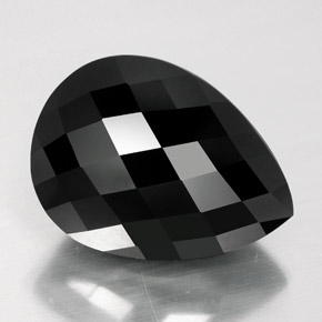 16.07 ct Black Tourmaline Gemstone, Tourmaline Gem in Pear Checkerboard Shape for Sale.