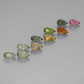 6.94 ctw Multicolor Tourmaline Stones, Natural Tourmaline in Briolette with Hole Shape for Sale