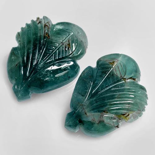 Medium-Dark Green Tourmaline Gem - 14ct Carved Leaf (ID: 472933)
