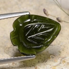 2.71 ct Green Tourmaline Stone, Natural Tourmaline in Carved Leaf Shape for Sale
