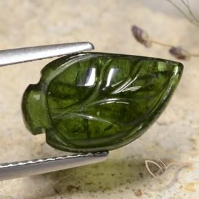4.86 ct Green Tourmaline Stone, Natural Tourmaline in Carved Leaf Shape for Sale