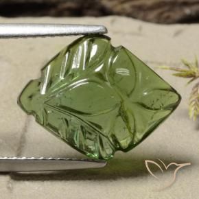 4.85 ct Green Tourmaline Stone, Natural Tourmaline in Carved Flower Shape for Sale