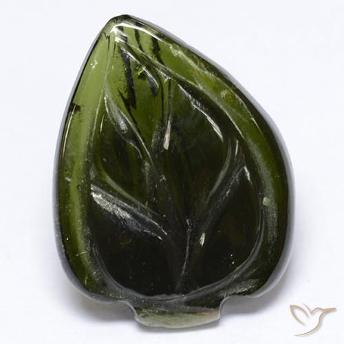 3.63 ct Green Tourmaline Stone, Natural Tourmaline in Carved Leaf Shape for Sale