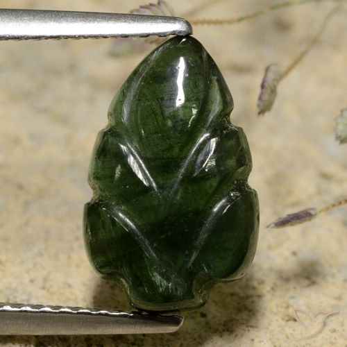 2.75ct Natural Earthy Green Tourmaline, Flower Cut, Translucent