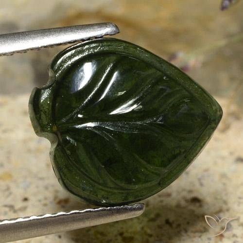 3.63 ct Green Tourmaline Stone, Natural Tourmaline in Carved Leaf Shape for Sale