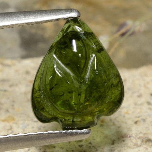 2.01 ct Green Tourmaline Gemstone, Tourmaline Gem in Fantasy Carved Leaf Shape for Sale.