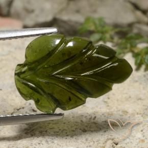 4.45 ct Green Tourmaline Stone, Natural Tourmaline in Fantasy Carved Leaf Shape for Sale