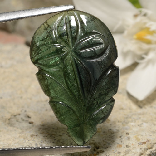 9.1ct Carved Leaf Bluish Green Tourmaline for sale thumb image of 9.1ct Carved Leaf Bluish Green Tourmaline (ID: 475310)