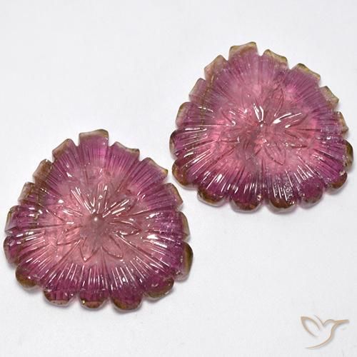 77.16 ctw Bi-color Tourmaline Stones, Natural Tourmaline in Carved Flower Shape for Sale