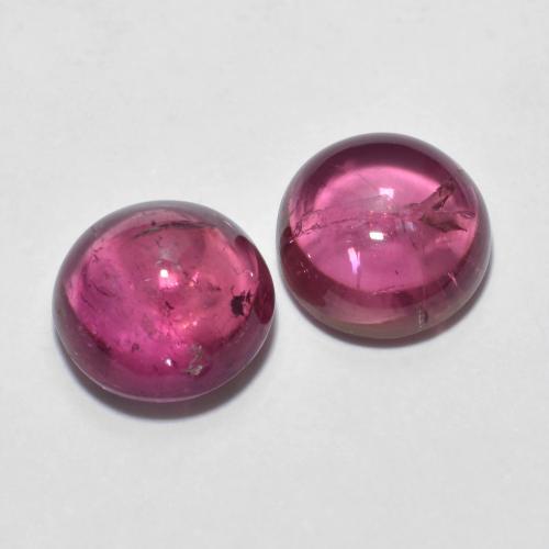6,7mm Rund Turmalin-Paar - Gewicht 2,84 ct gesamt / durchschnittl. 1,42 ct, Garantiert natürliche Edelsteine, Tieflila Farbe in Transparent Reinheit, Mohs-Härte 7 - 7,5 Geeignet für den täglichen Gebrauch im Schmuck, Oktober Geburtsstein, Photo A
