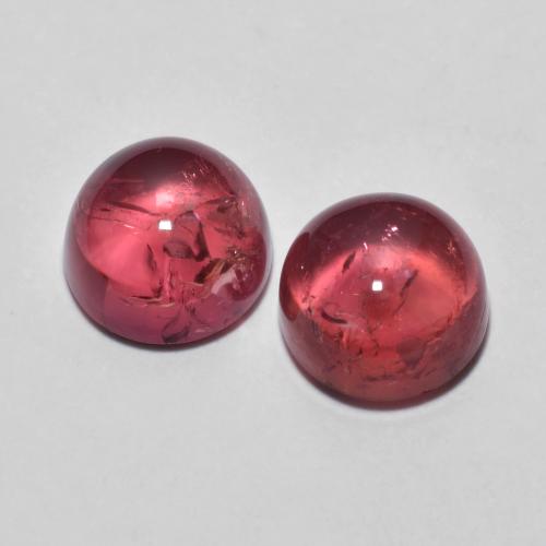 6,7mm Rund Turmalin-Paar - Gewicht 3,24 ct gesamt / durchschnittl. 1,62 ct, Garantiert natürliche Edelsteine, Mittelrot Farbe in Transparent Reinheit, Mohs-Härte 7 - 7,5 Geeignet für den täglichen Gebrauch im Schmuck, Empfänglicher Stein, Photo A