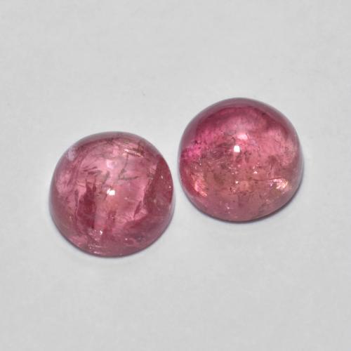 5.4mm Matching Round Tourmaline Pair - Weight 1.5ct total / avg. 0.75ct each, Fruit Punch Red Color in Transparent Clarity, Natural untreated Gemstone, Mohs Hardness 7 - 7.5 suitable for daily wear jewelry, October Birthstone, Photo A