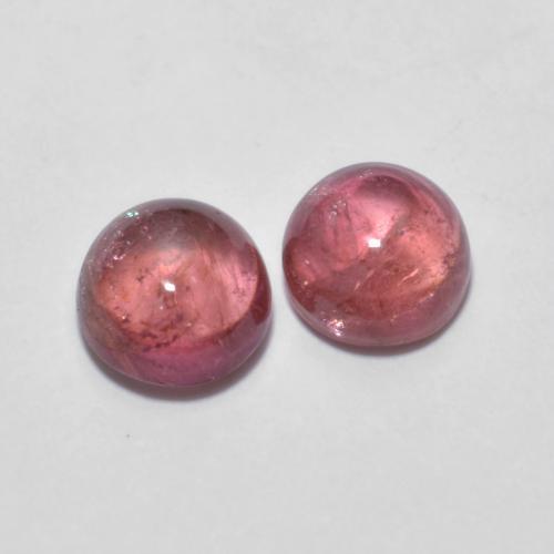 2pc Matching Round Pink Tourmalines in Size 5.3mm, Weight 1.48ct total / avg. 0.74ct each, Deep Hot Pink in Transparent Clarity, Natural untreated Gemstone, Mohs Hardness 7 - 7.5 suitable for daily wear jewelry, Symbolizes Protection, Photo A