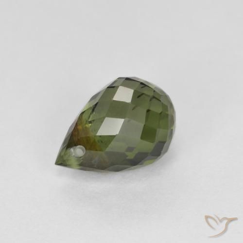 1.54 ct Green Tourmaline Stone, Natural Tourmaline in Briolette with Hole Shape for Sale