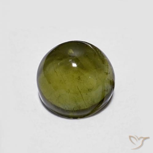 0.68 ct Green Tourmaline Stone, Natural Tourmaline in Round Cabochon Shape for Sale